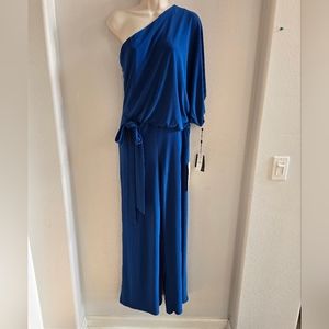 Adrianna Papell blue, one shoulder, wide leg  jumper size 2 NWT